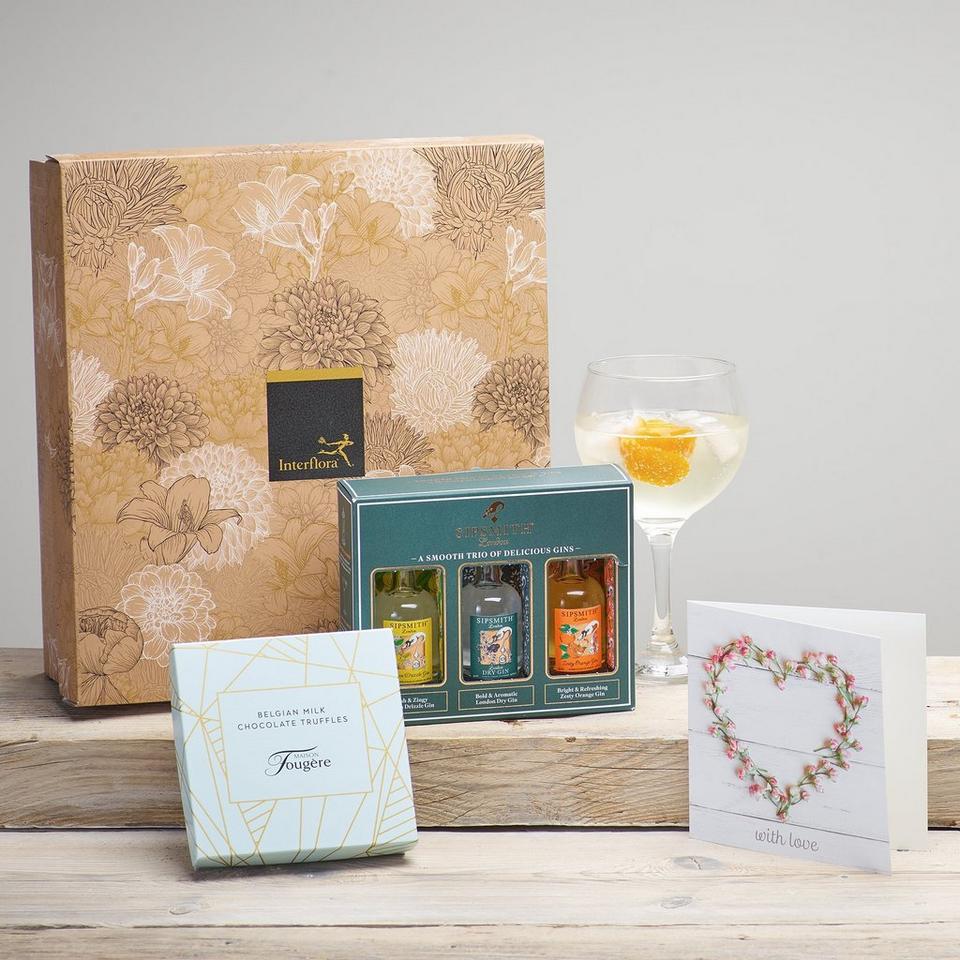 Gin Trio, Chocolate Truffles & Card Gift Set 