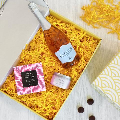 Image 2 of 2 of Prosecco Rosé, Salted Caramel Truffles & Candle Gift Set