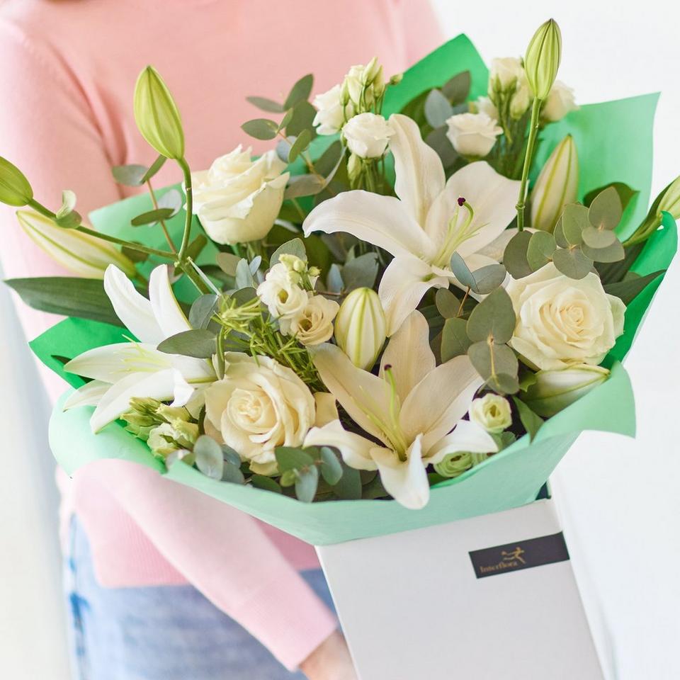 Birthday White Rose and Lily Bouquet