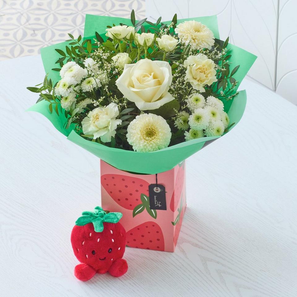 Neutrals New Baby Gift Set with Strawberry Plush