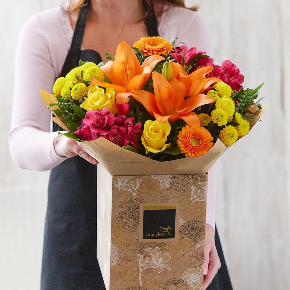Brights hand-tied bouquet made with the finest flowers - Interflora |  Interflora