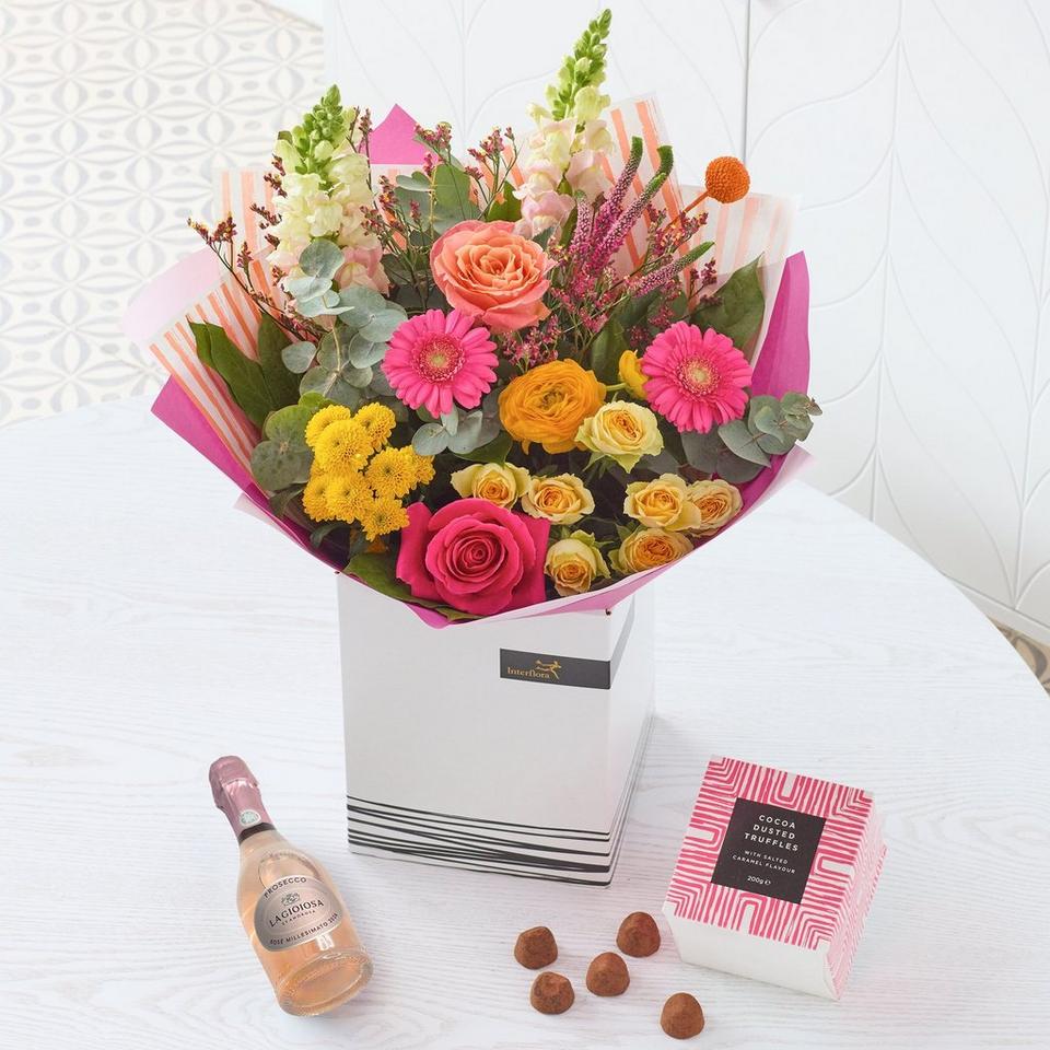 Bright Mother's Day Bouquet With Chocolates & Fizz