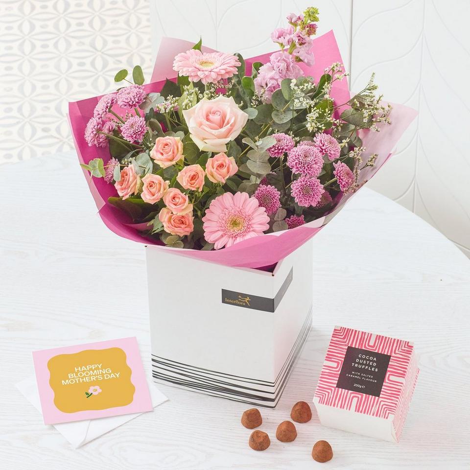 Pastel Mother's Day Bouquet With Chocolates and Card
