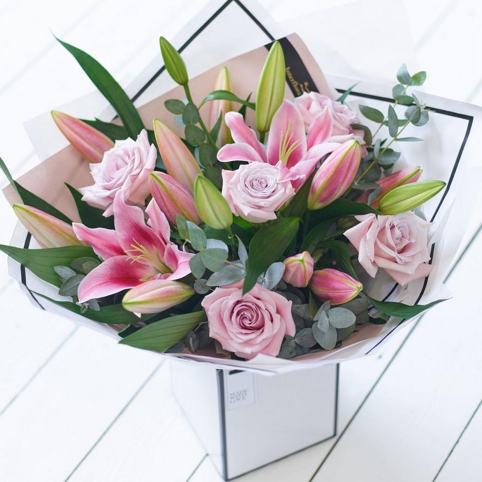 Image 4 of 6 of Pink Rose and Lily Bouquet
