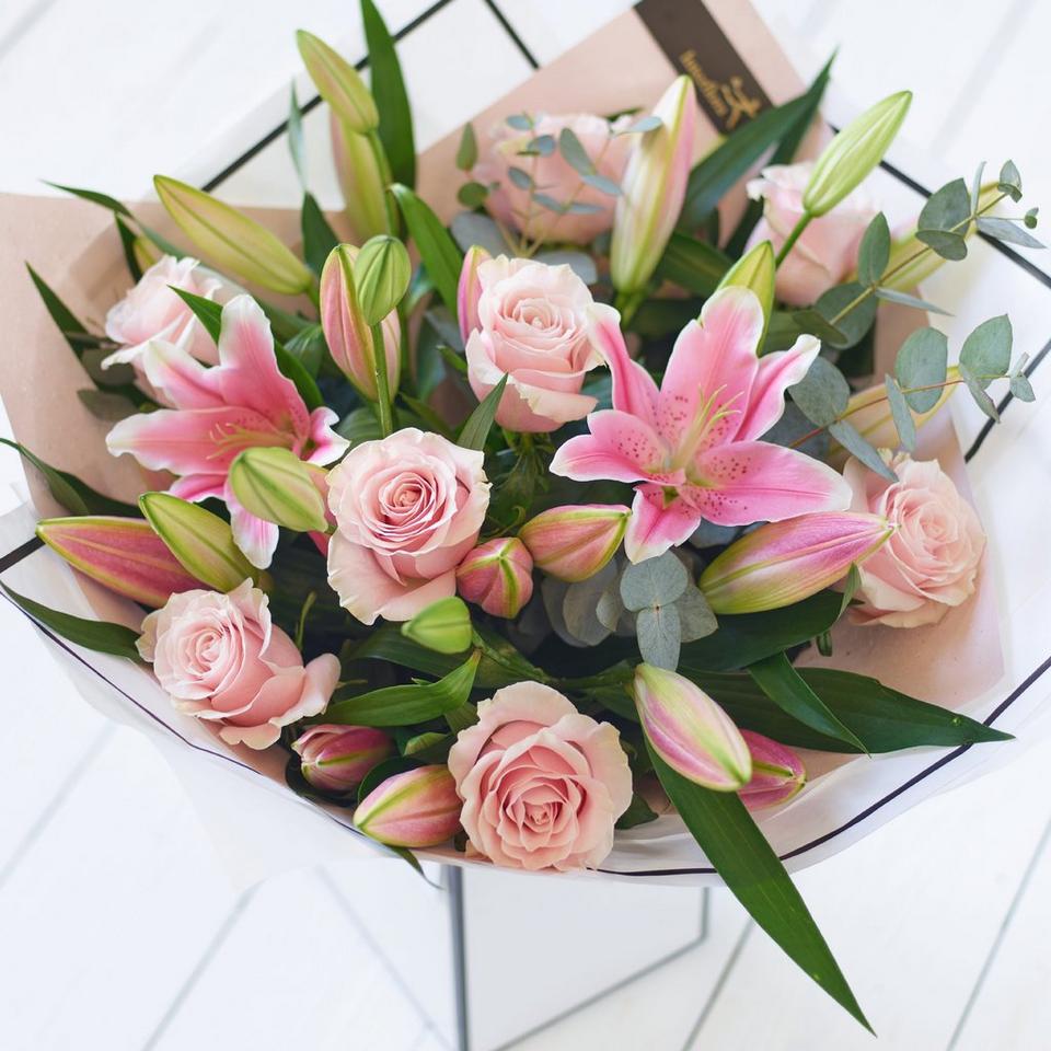 Image 4 of 6 of Luxury Pink Rose and Lily Bouquet