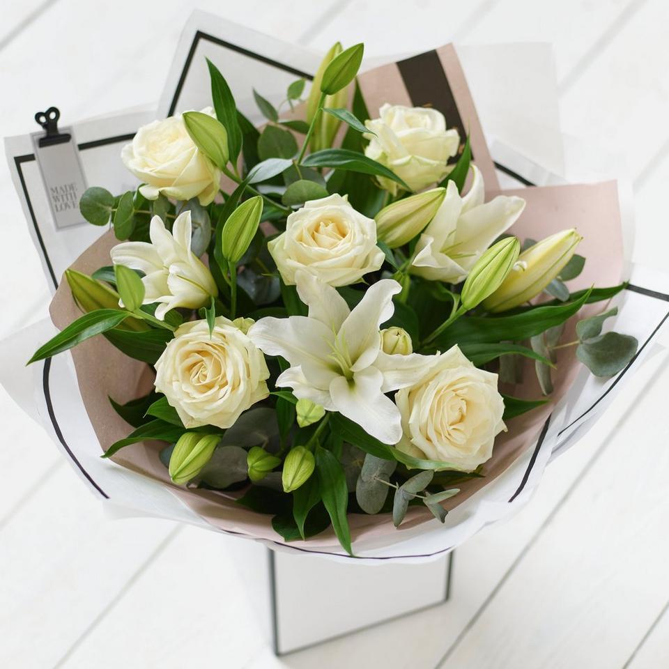 Image 4 of 6 of White Rose and Lily Bouquet