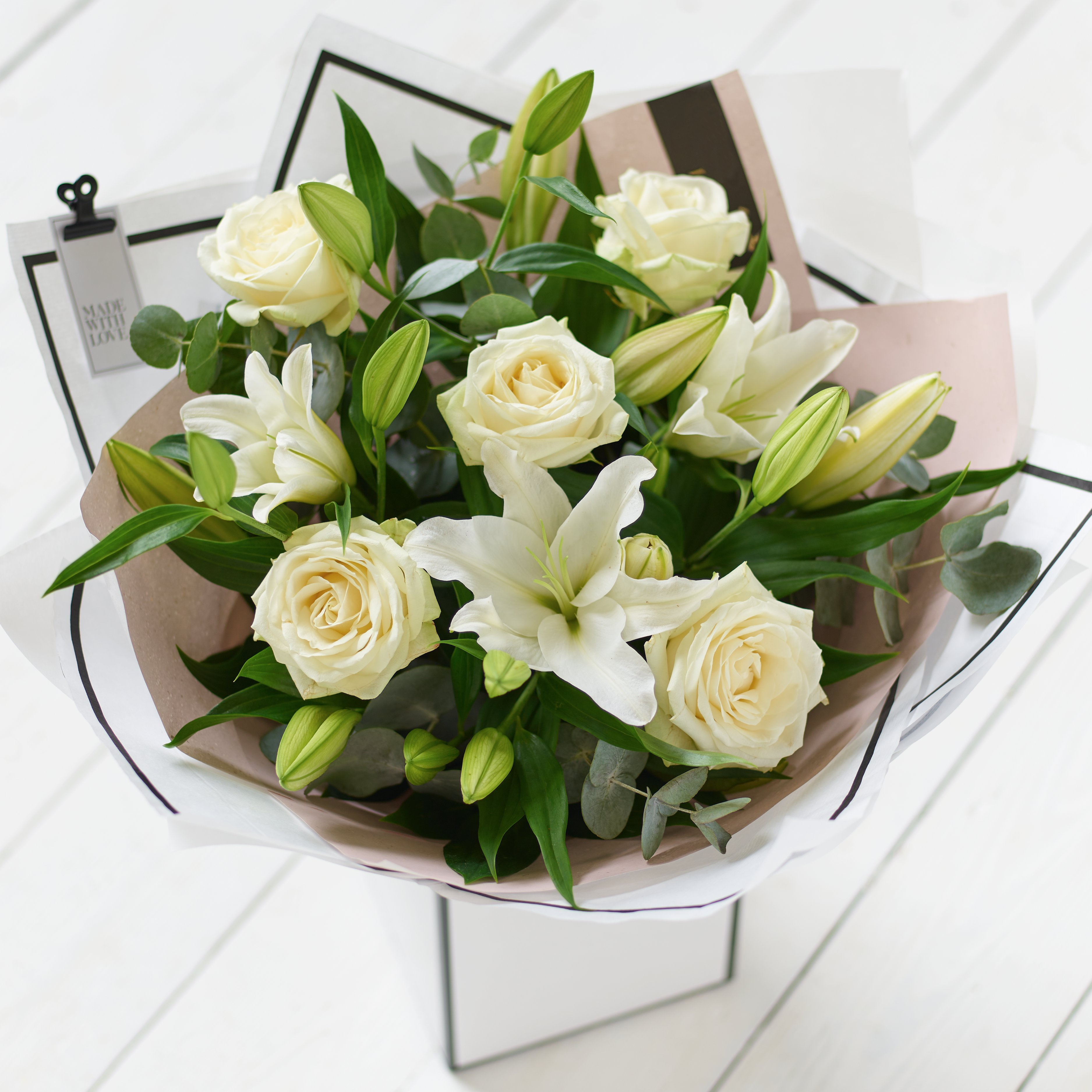 Image 4 of 6 of White Rose and Lily Bouquet