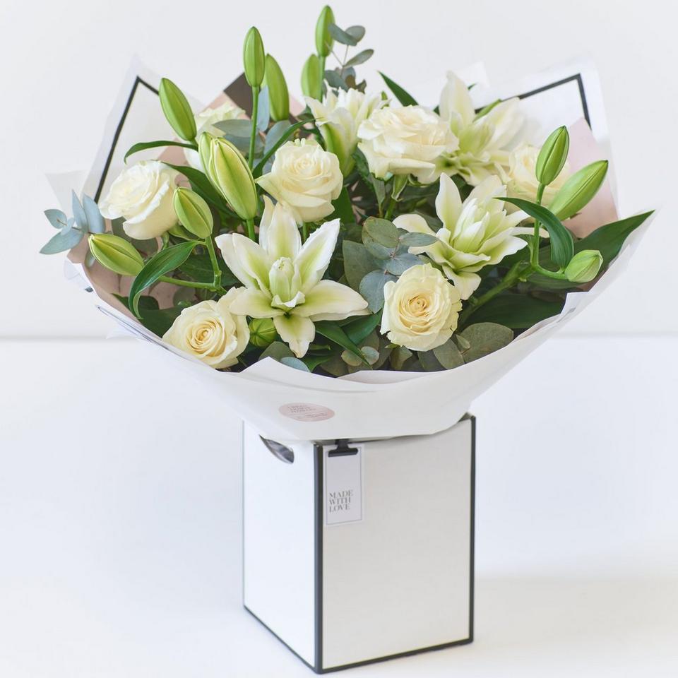 Beautifully Simple Luxury White Rose and Lily Bouquet