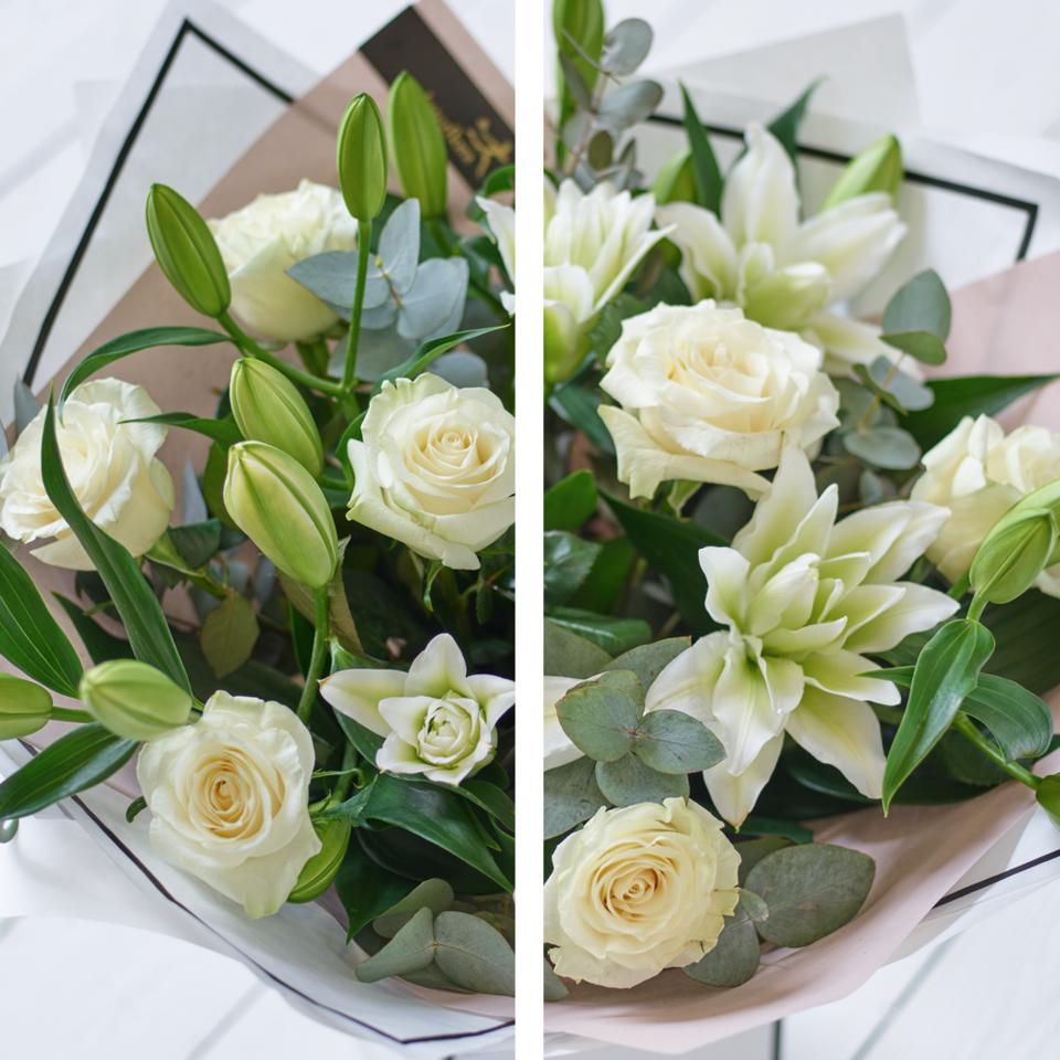 Image 3 of 5 of Beautifully Simple Luxury White Rose and Lily Bouquet