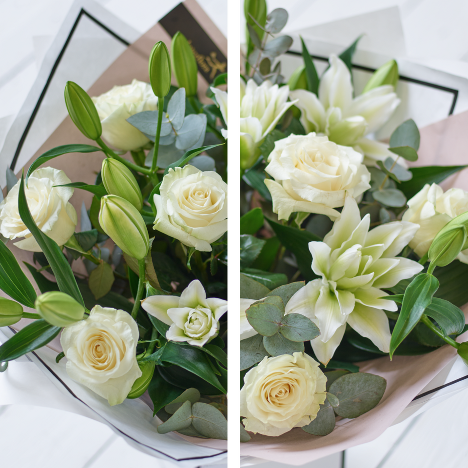 Image 3 of 6 of Beautifully Simple Luxury White Rose and Lily Bouquet