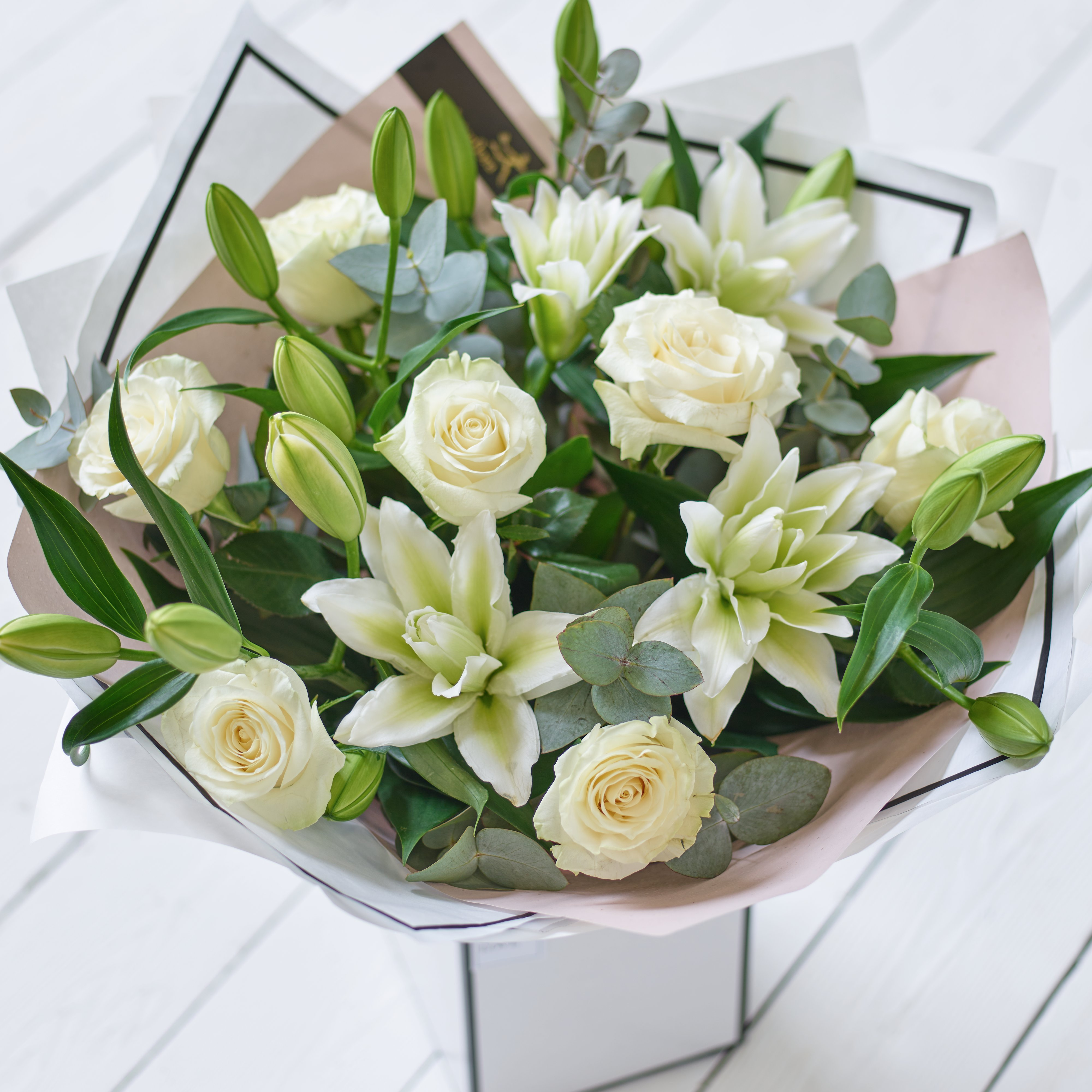 Image 4 of 6 of Beautifully Simple Luxury White Rose and Lily Bouquet