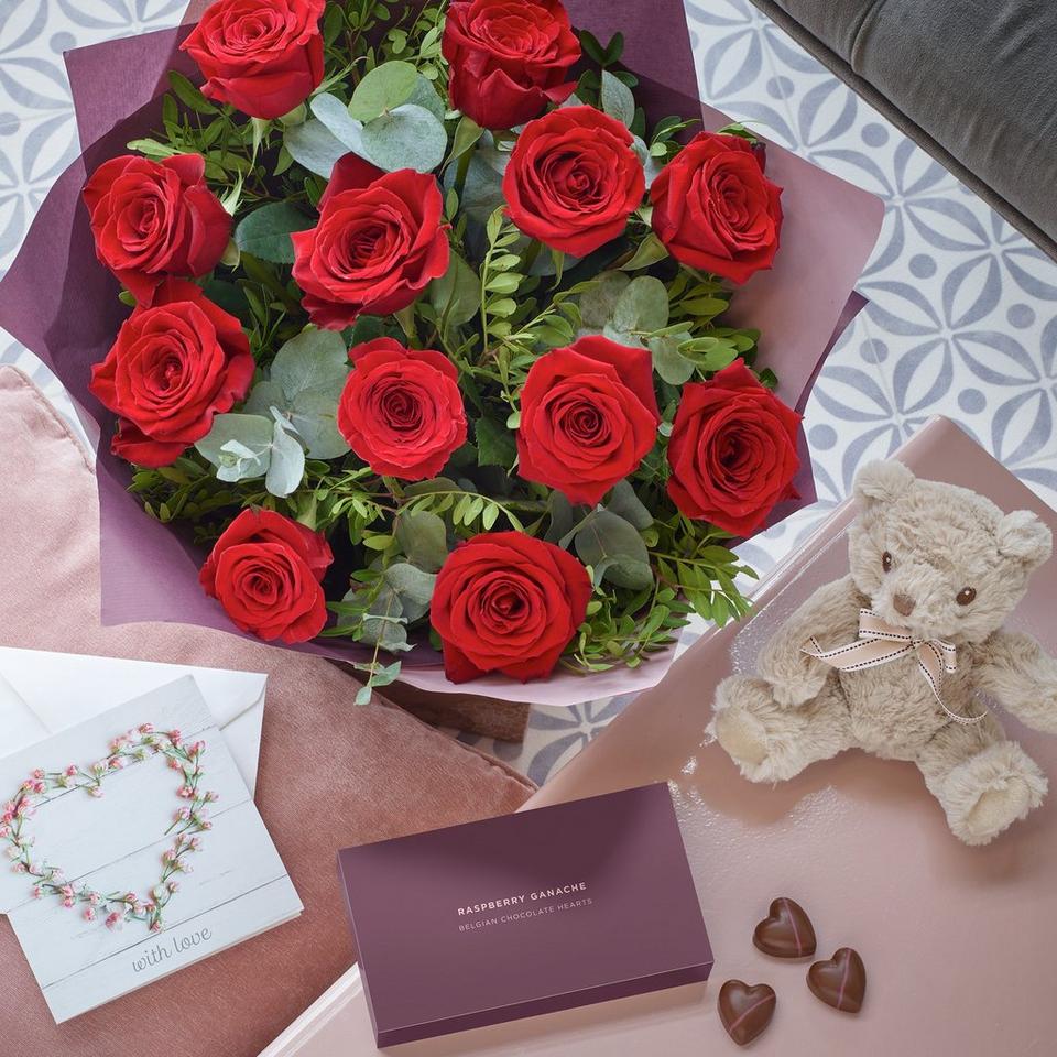 Image 1 of 5 of Luxury Dozen Red Rose Gift Set