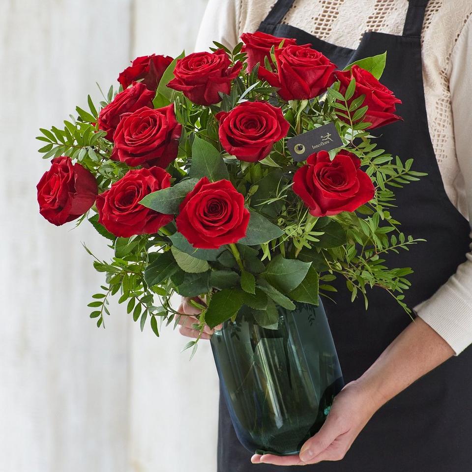 Image 1 of 5 of Luxury Dozen Red Roses with vase