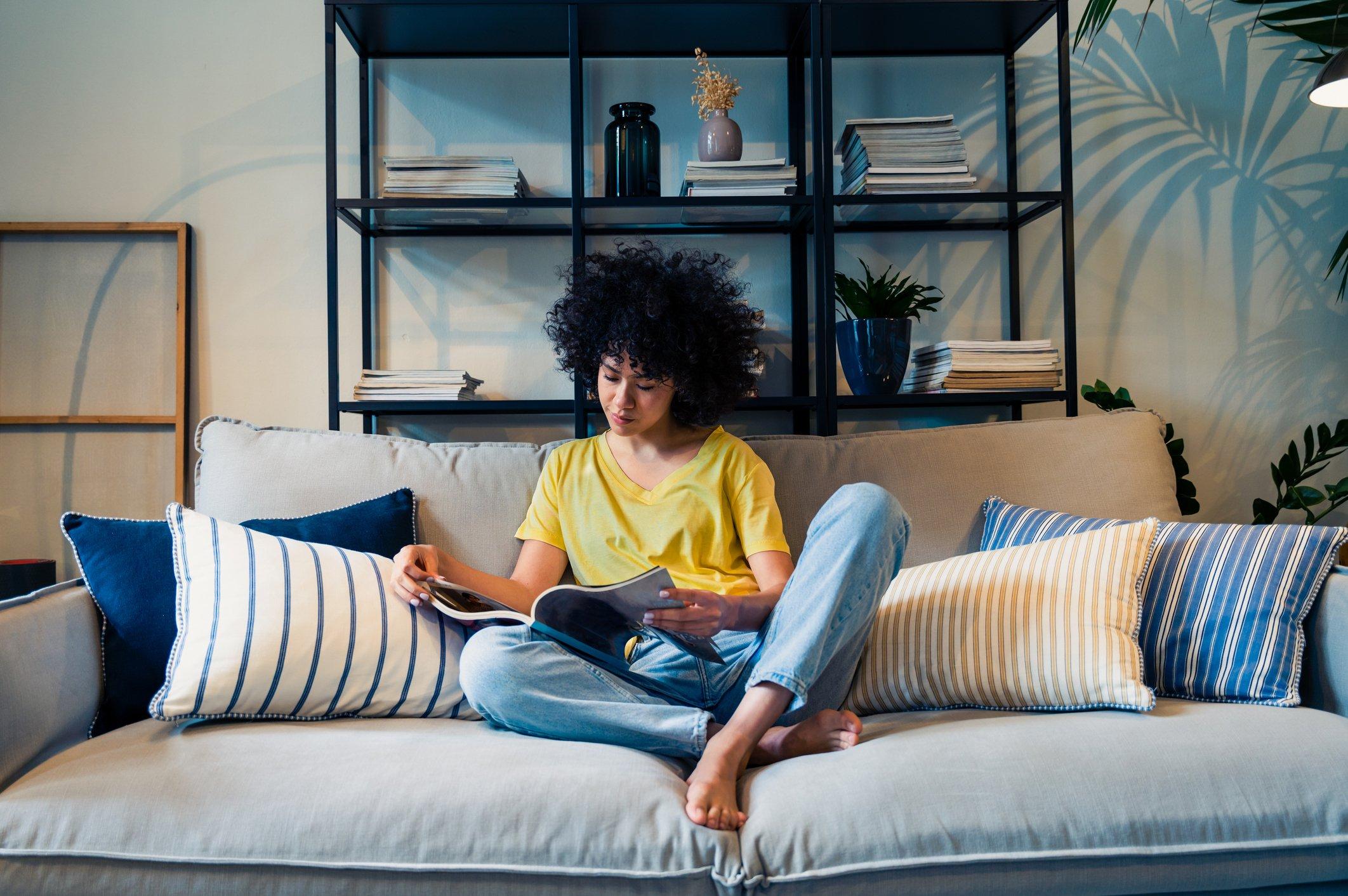 Woman reading on the sofa
